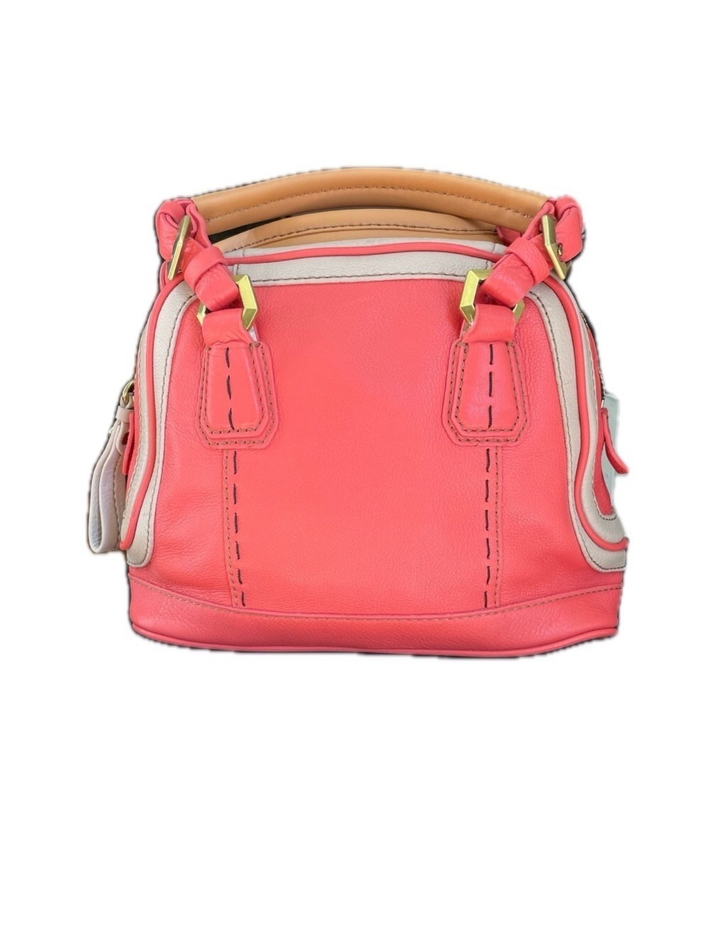 OrYANY Vintage Leather Handbag in Coral with Cream Accents.